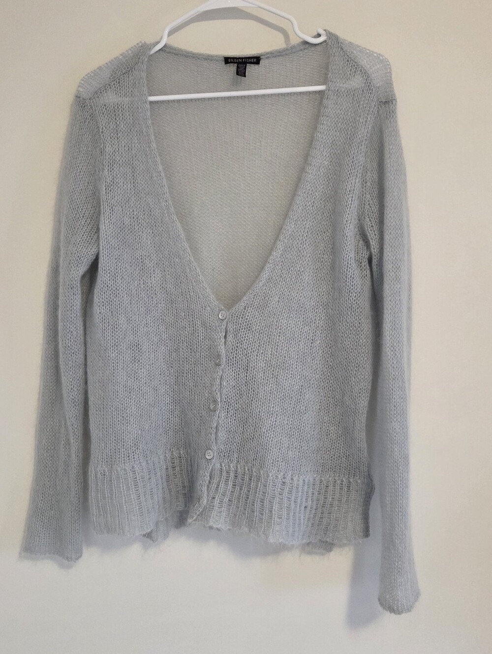 Eileen Fisher Bluish Grey Airy Washed Mohair Cardigan